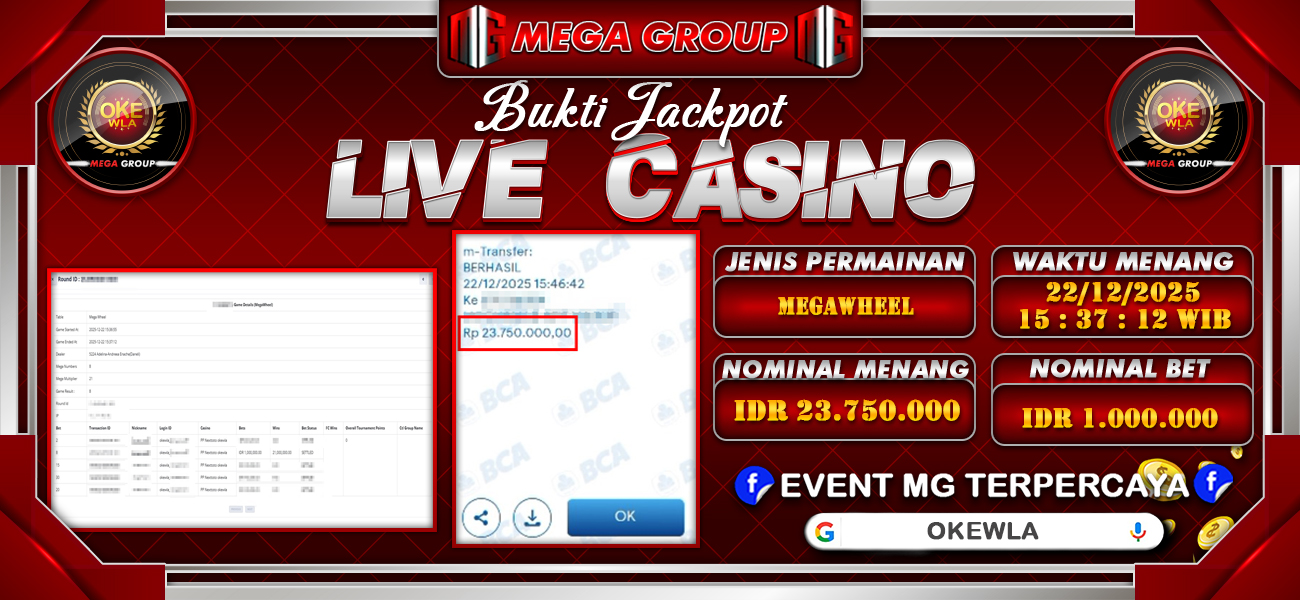 Bukti JP situs Okewla hari Senin, 22 Desember 2025