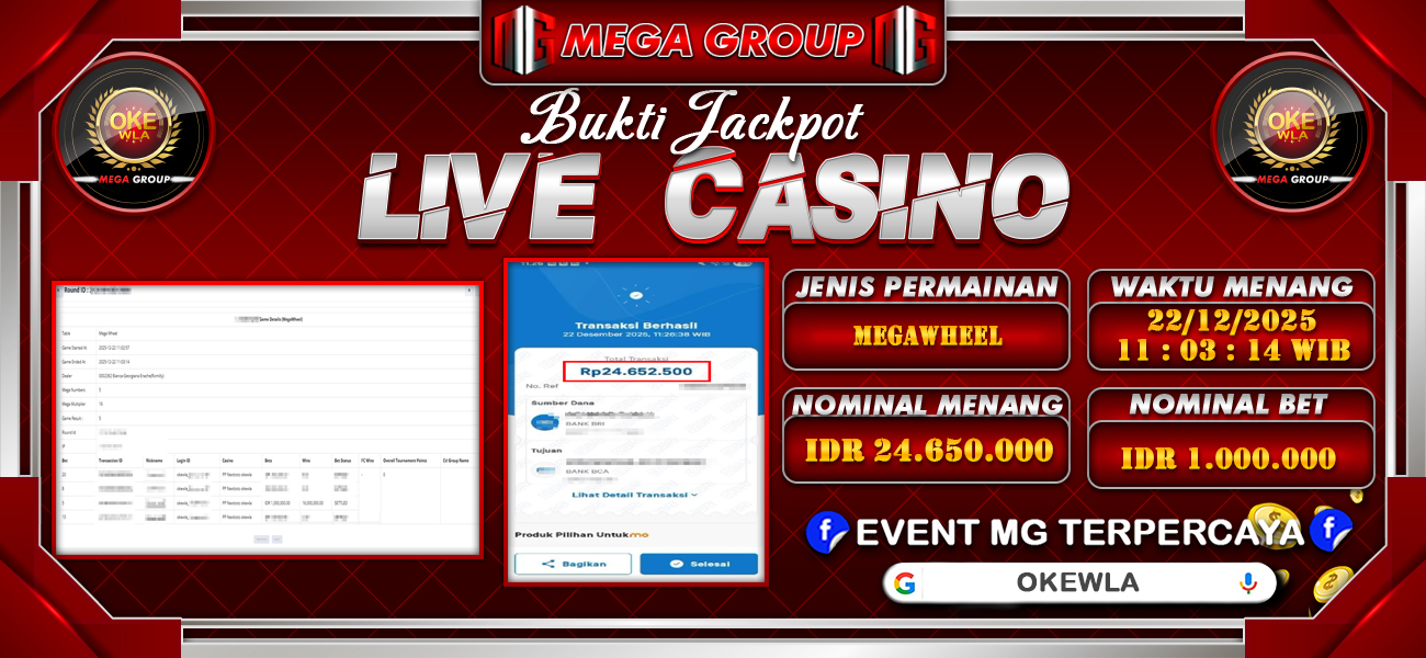 Bukti JP situs Okewla hari Senin, 22 Desember 2025